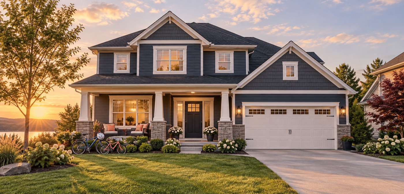A welcoming family home at sunset